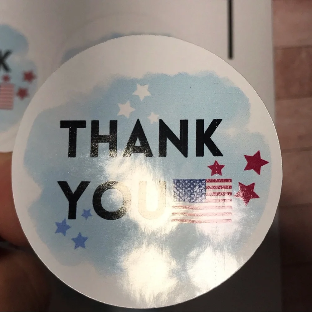 24 thank you patriotic American flag stickers size 2.10”